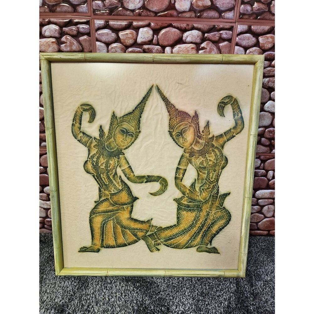 Vintage Temple Rubbing Siam Thai  Framed Picture Art